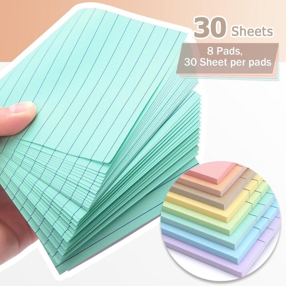 4x6 Inch Lined Sticky Notes, 8 Pack, Light Colors, Premium Self-Adhesive Notepad - Picture 5 of 7